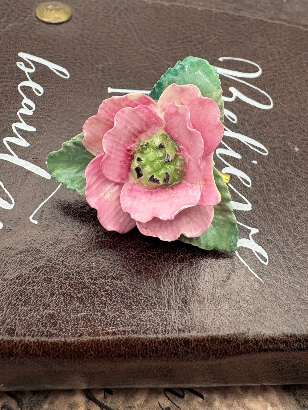 Vintage Coalport Pink Porcelain Flower Brooch English Cottagecore
